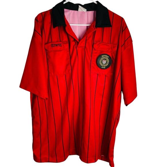Vintage Olympus Soccer Referee Jersey 2012 Patch Size XXL Red Short Sleeve - Picture 2 of 9